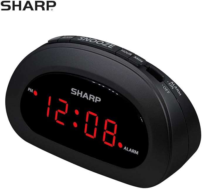 Sharp Small, Space-Saving Digital Alarm Clock – Compact Bedside Clock with Large Red LED Display, Easy Top Button Controls, Snooze, and Battery Backup – Perfect for Bedroom, Dorm, or Travel - Image 5