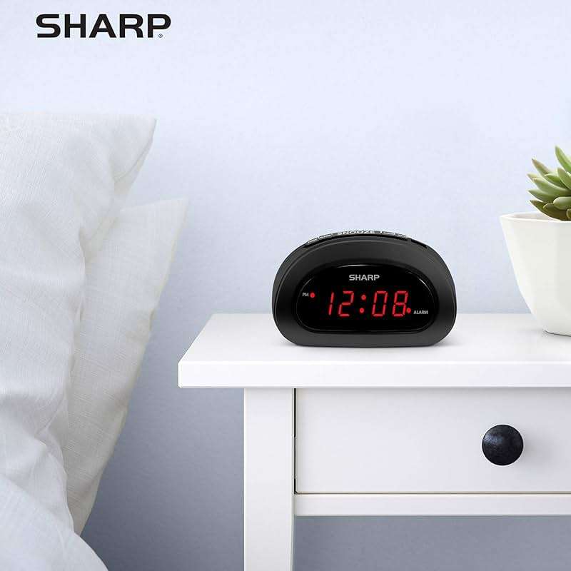 Sharp Small, Space-Saving Digital Alarm Clock – Compact Bedside Clock with Large Red LED Display, Easy Top Button Controls, Snooze, and Battery Backup – Perfect for Bedroom, Dorm, or Travel - Image 6