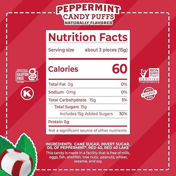 Red Bird Soft Peppermint Puffs Candy, Individually Wrapped Soft Mints, 52 oz Tub - Image 2