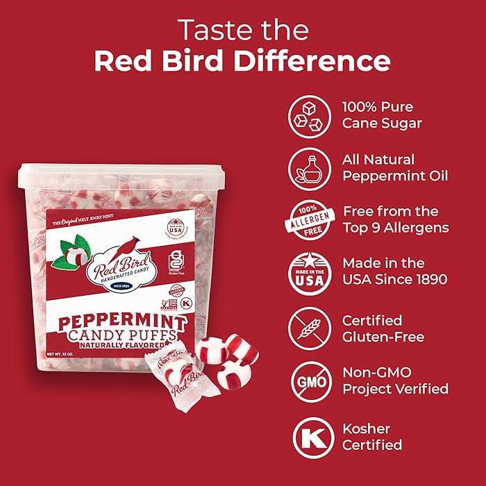 Red Bird Soft Peppermint Puffs Candy, Individually Wrapped Soft Mints, 52 oz Tub - Image 3