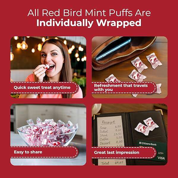 Red Bird Soft Peppermint Puffs Candy, Individually Wrapped Soft Mints, 52 oz Tub - Image 4