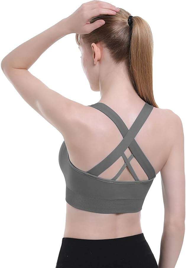 Double Couple Sports Bras for Women Padded High Impact Seamless Criss Cross Back Workout Tops Gym Activewear Bra Large - Image 6