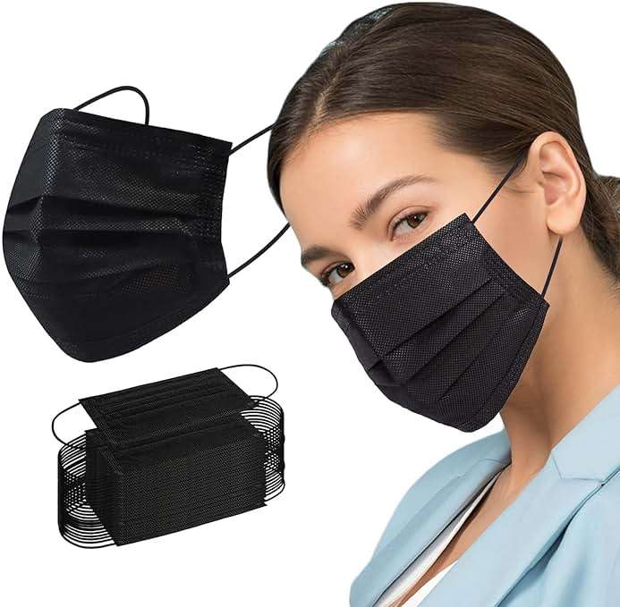 Borje Disposable Face Mask, 100 PCS Black Masks, 3 Ply Protection Face Masks - Image 1