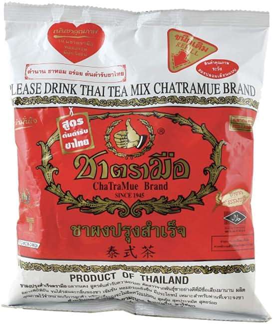 Thai Tea Mix (Number-One) Cha Tra Mue Brand, Original Thai Tea Mix from Thailand, Perfect for brewing Traditional Restaurant Style Thai Iced Tea (400g) 14.1 Ounce (Pack of 1) white - Image 8