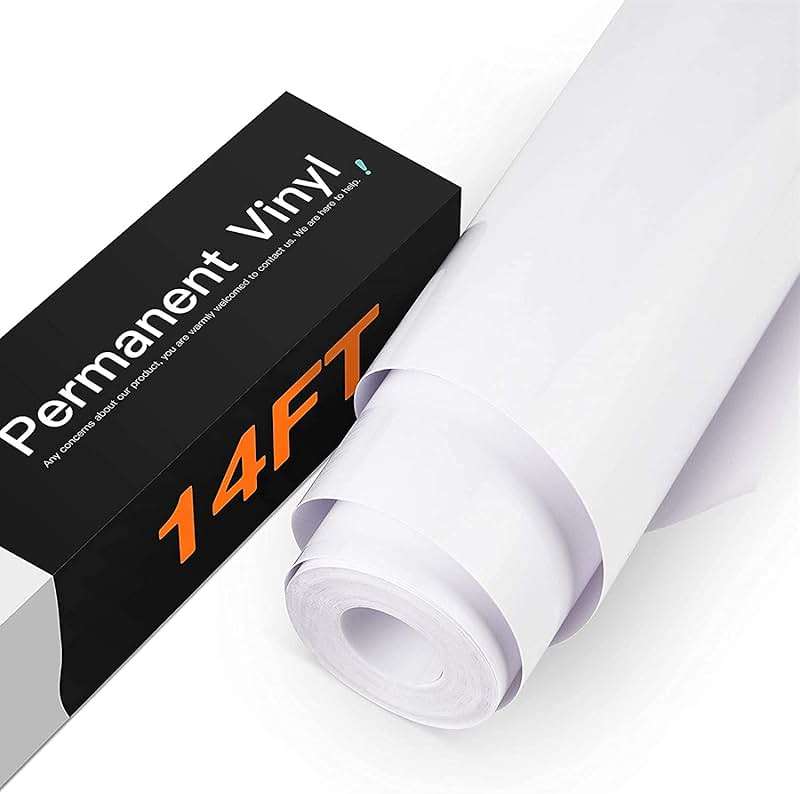 HTVRONT White Permanent Vinyl, 12" x 14 FT Glossy White Adhesive White Vinyl Roll Compatible with Cricut Cutting Machine, Silhouette, Cameo Cutters, Signs, Scrapbooking, Craft, Die Cutters - Image 1