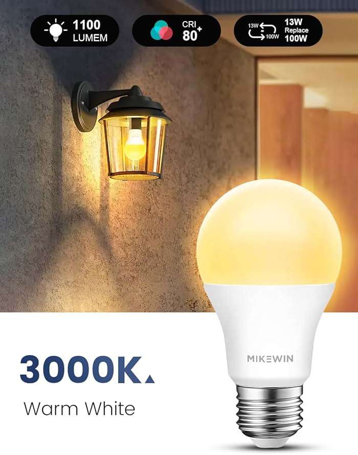 MikeWin Dusk to Dawn Light Bulbs Outdoor, 3000K Warm White, 12W(100W Equivalent) Auto ON/Off Light Sensor LED Lighting Bulb for Wall Lantern, Porch, Boundary, Garage, Patio, Front Door, 4 Pack - Image 2