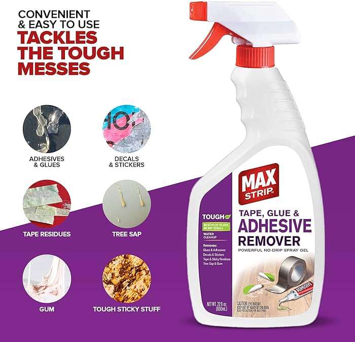 Max Strip Tape, Glue & Adhesive Remover 22oz | Fast-Acting | Removes All Kinds of Glues, Stickers & Sticky Residue | For Wood, Metal & Multiple Surfaces | No Harsh Odor Leaves Surface Clean - Image 2