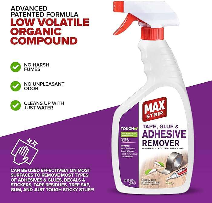 Max Strip Tape, Glue & Adhesive Remover 22oz | Fast-Acting | Removes All Kinds of Glues, Stickers & Sticky Residue | For Wood, Metal & Multiple Surfaces | No Harsh Odor Leaves Surface Clean - Image 5