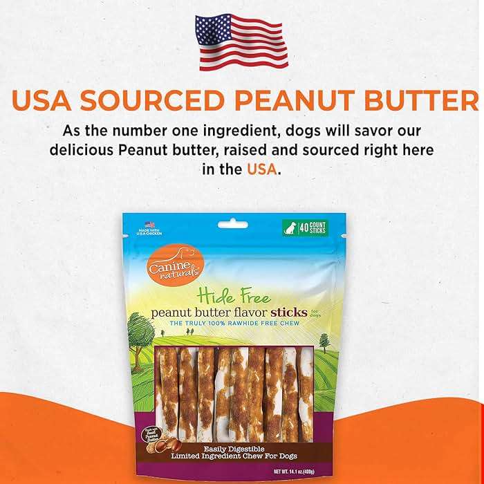 Canine Naturals Peanut Butter Chew - Rawhide Free and Dog Treats - Made from Real Peanut Butter - All-Natural and Easily Digestible - 40 Pack of 5 Inch Stick Chews - Image 8