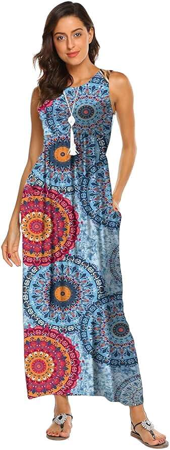 Hount Women's Summer Sleeveless Striped Flowy Casual Long Maxi Dress with Pockets - Image 2