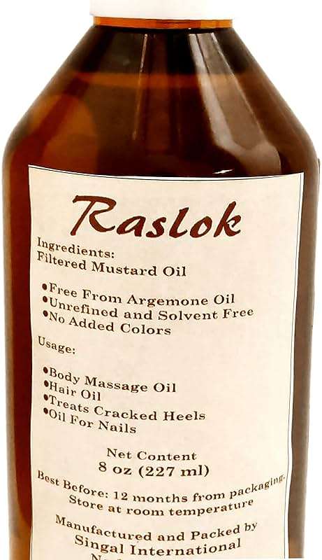 Raslok Mustard Oil | Brassica Juncea | Mustard Seed Oil | Unrefined | for Hair Nourishment | for Skin | for Massage | 100% Pure Natural | Cold Pressed Mustard Oil 8 fl oz - Image 2