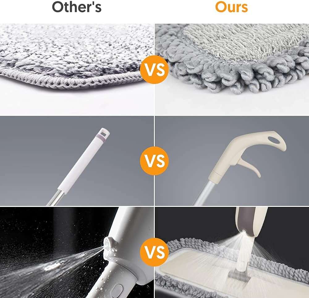 Spray Wet Mops for Hardwood Floor Cleaning - MEXERRIS Microfiber Dust Mop with Spray 3X Reusable Washable Pads - Hard Wood Floor Mops Commercial Home Mop for Laminate Wood Tiles Hardwood Vinyl - Image 3
