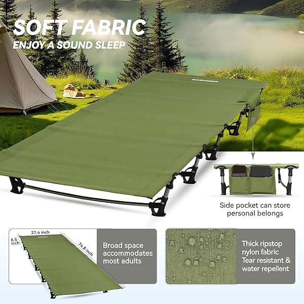 MARCHWAY Ultralight Folding Tent Camping Cot Bed, Portable Compact for Outdoor Travel, Base Camp, Hiking, Mountaineering, Lightweight Backpacking (Army Green) - Image 4
