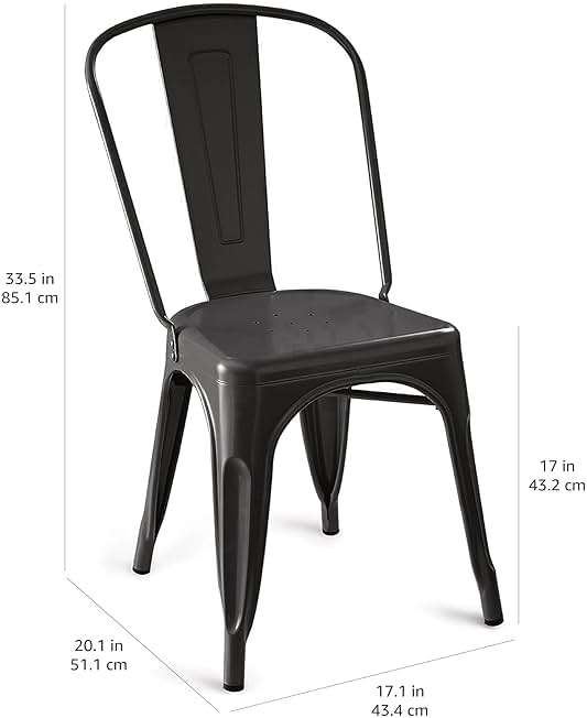 Amazon Basics Metal Dining Chairs, Easy to Assemble, Indoor/Outdoor, Stackable, Matte Black, 4-Pack - Image 3