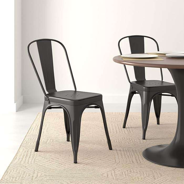 Amazon Basics Metal Dining Chairs, Easy to Assemble, Indoor/Outdoor, Stackable, Matte Black, 4-Pack - Image 8