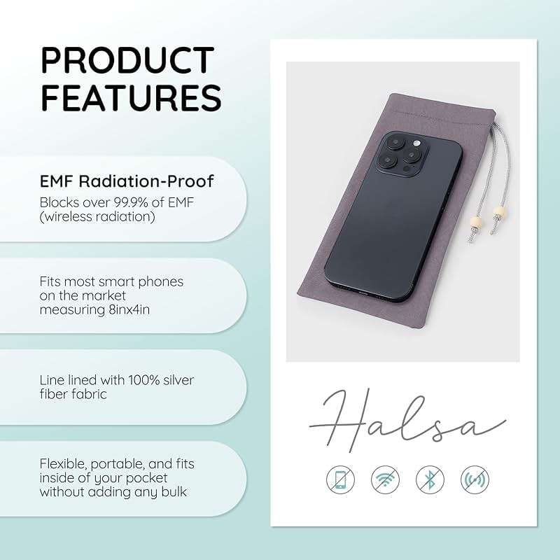 Halsa EMF Shield Sleeve for Cell Phone - Signal Blocking Anti-EMP Pouch - Smartphone Protection Case Against Radiation, EMF, 5G, RFID - Grey - 4x8 Inch Fits Most Phones - Image 2