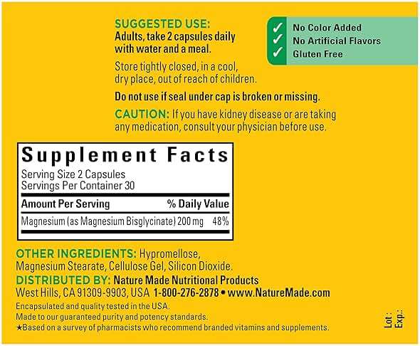 Nature Made Magnesium Glycinate 200 mg per Serving, Magnesium Supplement for Muscle, Heart, Nerve and Bone Support, 60 Magnesium Bisglycinate Capsules, 30 Day Supply - Image 5