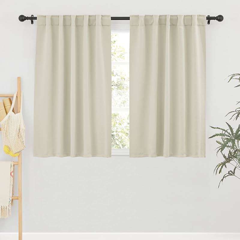 RYB HOME Blackout Curtains for Living Room Thermal Insulated Privacy Solar Drapes for Kids Bedroom Cafe Bathroom, 42 inch Width x 45 inch Length, Beige, 2 Panels - Image 1