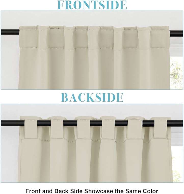 RYB HOME Blackout Curtains for Living Room Thermal Insulated Privacy Solar Drapes for Kids Bedroom Cafe Bathroom, 42 inch Width x 45 inch Length, Beige, 2 Panels - Image 3