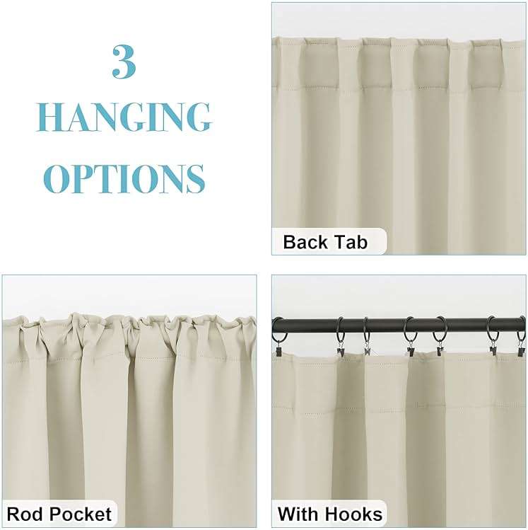 RYB HOME Blackout Curtains for Living Room Thermal Insulated Privacy Solar Drapes for Kids Bedroom Cafe Bathroom, 42 inch Width x 45 inch Length, Beige, 2 Panels - Image 7