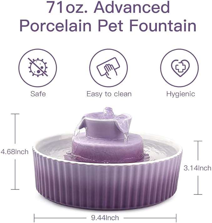Cat Water Fountain: Cepheus Pet Drinking Fountain-2.1L/71oz Cat Fountain-Automatic Water Fountain for Cats and Dogs with with Ultra-Quiet Pump(Purple) - Image 2