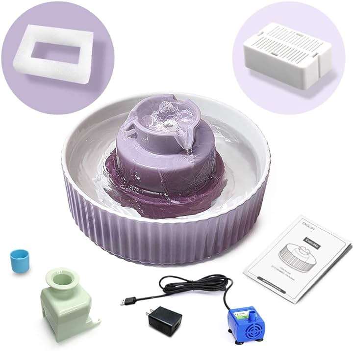 Cat Water Fountain: Cepheus Pet Drinking Fountain-2.1L/71oz Cat Fountain-Automatic Water Fountain for Cats and Dogs with with Ultra-Quiet Pump(Purple) - Image 7