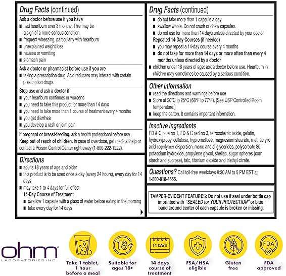 Ohm Esomeprazole Magnesium Delayed Release Capsules 20mg - Frequent Heartburn & Acid Reflux Relief, 24 Hour Chest & Stomach Acid Reducer (6 Weeks of Supply, 42, Count) - Image 2