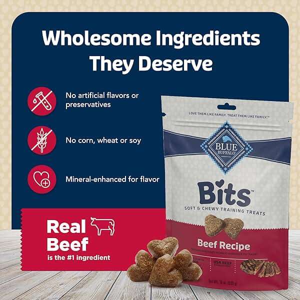 Blue Buffalo Bits Soft Dog Treats for Training, Made with Natural Ingredients & Enhanced with DHA, Beef Recipe, 19-oz Bag - Image 7