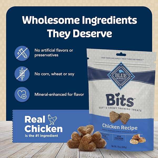 Blue Buffalo Bits Soft Dog Treats for Training, Made with Natural Ingredients & Enhanced with DHA, Chicken Recipe, 19-oz Bag - Image 7