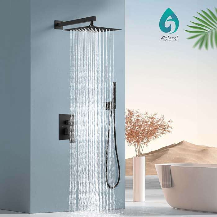Aolemi Shower Faucet Set, High Pressure Shower System with 2-in-1 Handheld Sprayer, Wall Mount Fixture Combo with Rough-in Valve, 12 Inch Shower Head, Matte Black - Image 3