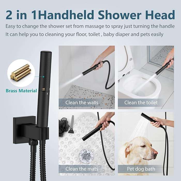Aolemi Shower Faucet Set, High Pressure Shower System with 2-in-1 Handheld Sprayer, Wall Mount Fixture Combo with Rough-in Valve, 12 Inch Shower Head, Matte Black - Image 4