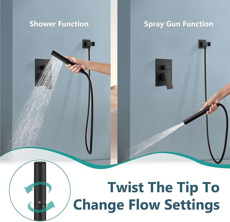 Aolemi Shower Faucet Set, High Pressure Shower System with 2-in-1 Handheld Sprayer, Wall Mount Fixture Combo with Rough-in Valve, 12 Inch Shower Head, Matte Black - Image 5