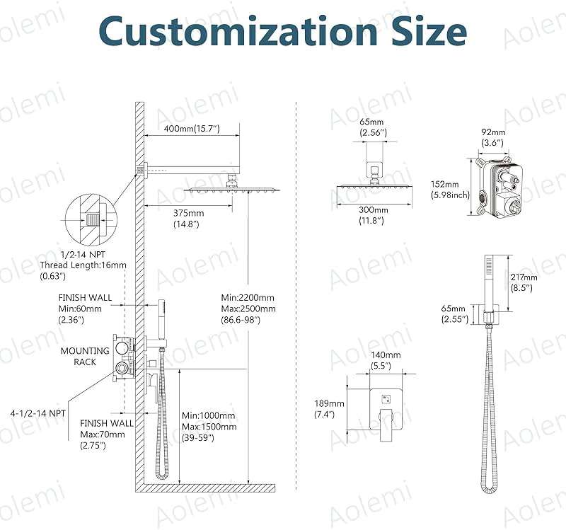 Aolemi Shower Faucet Set, High Pressure Shower System with 2-in-1 Handheld Sprayer, Wall Mount Fixture Combo with Rough-in Valve, 12 Inch Shower Head, Matte Black - Image 7