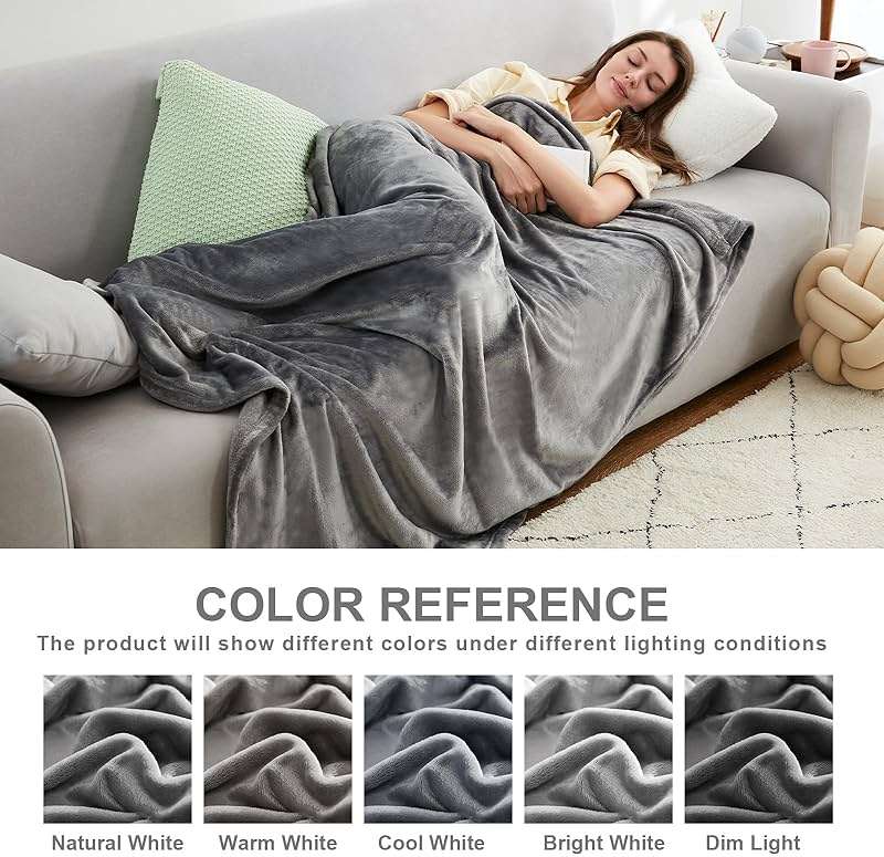 Hansleep Fleece Blanket Twin Size Grey, Soft Cozy Twin Blanket, Fuzzy Flannel Blanket for Bed, Sofa, Couch, Travel, Camping, 60 x 80 Inches - Image 3