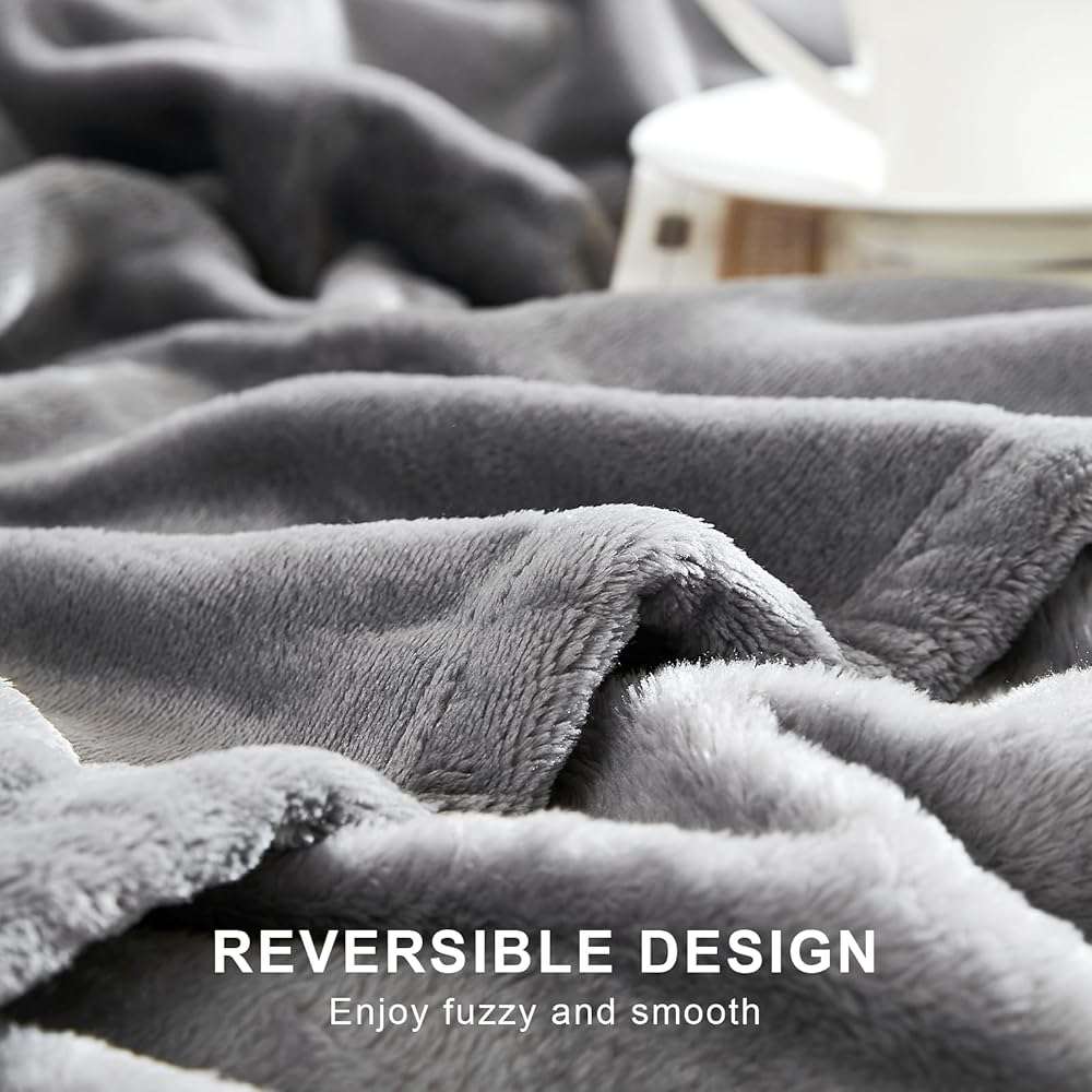 Hansleep Fleece Blanket Twin Size Grey, Soft Cozy Twin Blanket, Fuzzy Flannel Blanket for Bed, Sofa, Couch, Travel, Camping, 60 x 80 Inches - Image 5