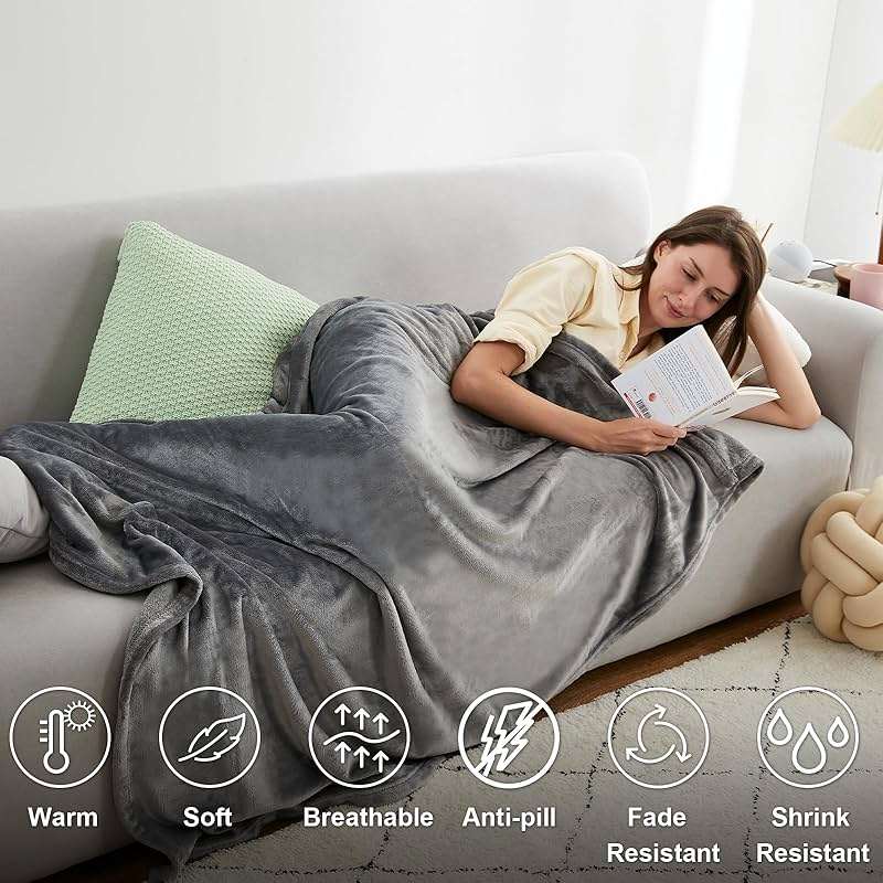 Hansleep Fleece Blanket Twin Size Grey, Soft Cozy Twin Blanket, Fuzzy Flannel Blanket for Bed, Sofa, Couch, Travel, Camping, 60 x 80 Inches - Image 8