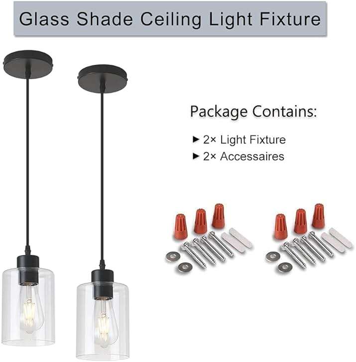 KLSS Modern Black Farmhouse Clear Glass Cylinder Pendant Light Fixture,Island Lights for Kitchen,Mini Pendant Lighting for Kitchen Island Decor - 4.75 Inch Shade 58 Inch Cord (Black 2 Pack) - Image 3