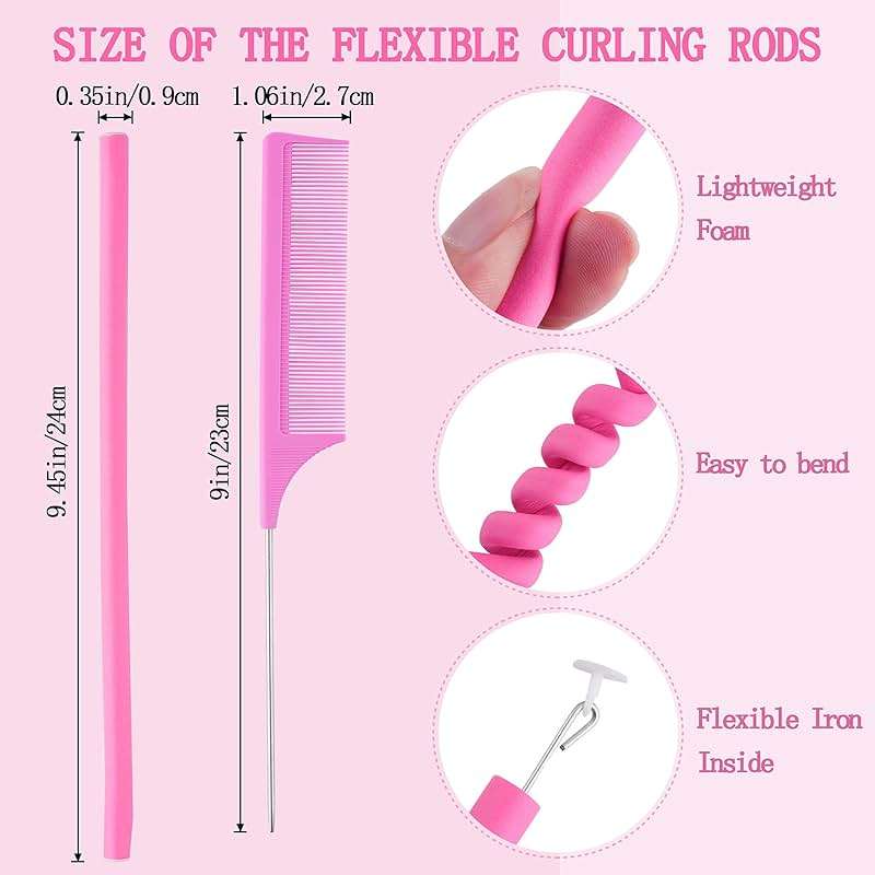 30PCS 9.45" Flexi Rods Curlers Set for Short and Long Hair, No Heat Foam Rollers with Steel Comb Buytta - Image 7