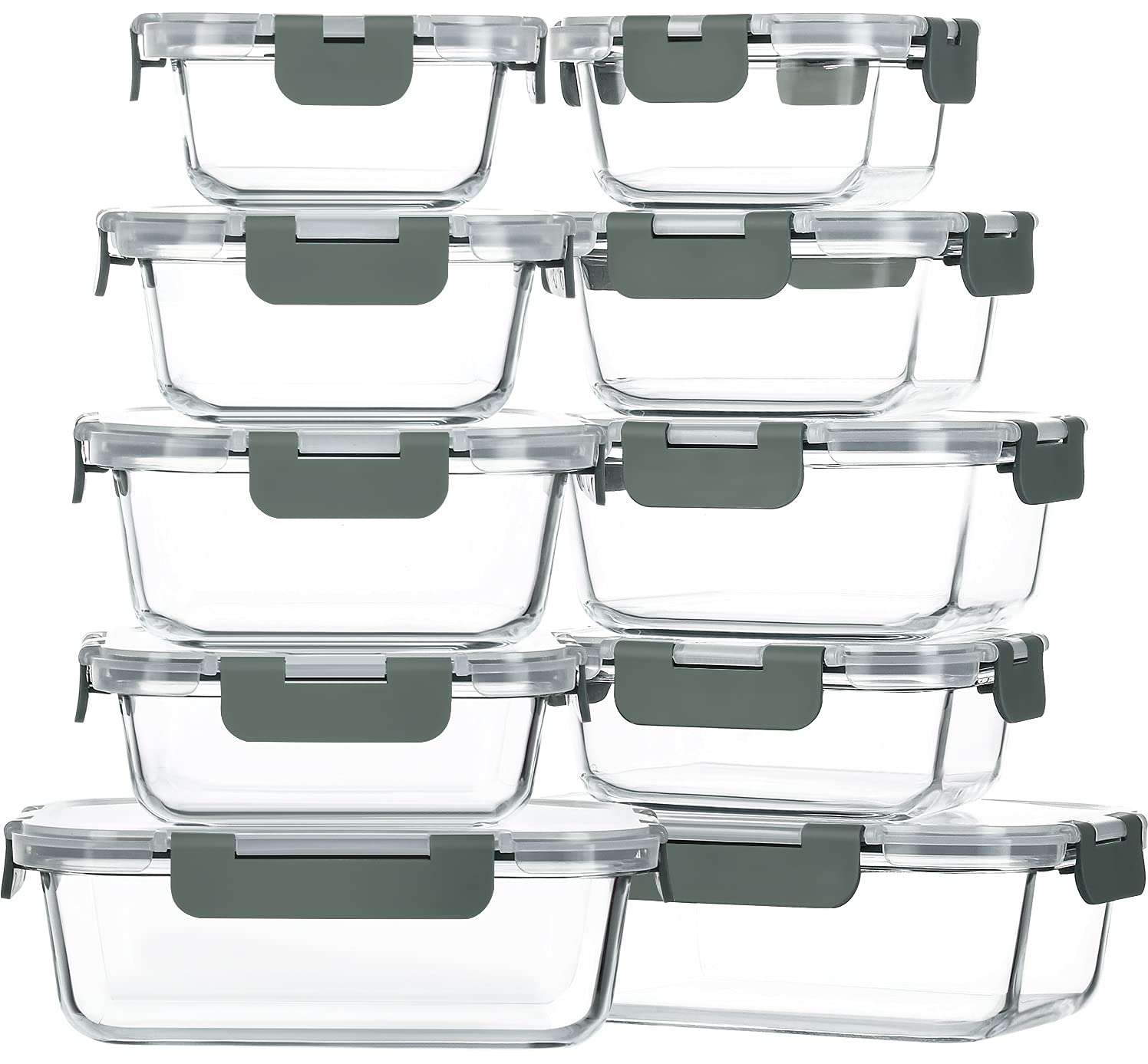 M MCIRCO 10-Pack Glass Food Storage Container with Lids, Airtight Lunch Bento Boxes, Glass Meal Prep Container,Microwave, Oven, Freezer and Dishwasher Friendly - Image 1