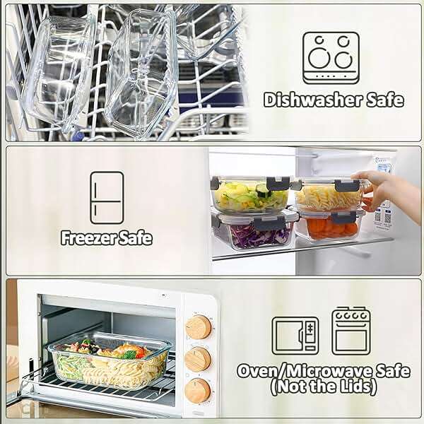 M MCIRCO 10-Pack Glass Food Storage Container with Lids, Airtight Lunch Bento Boxes, Glass Meal Prep Container,Microwave, Oven, Freezer and Dishwasher Friendly - Image 5
