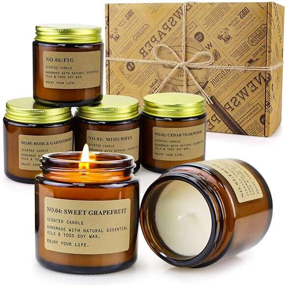 6 Pack Candles for Home Scented Aromatherapy Candle Gift Set for Women Soy Wax Long Lasting Amber Jar Candles Gift for Birthday Mother's Thanksgiving Day Present - Image 1