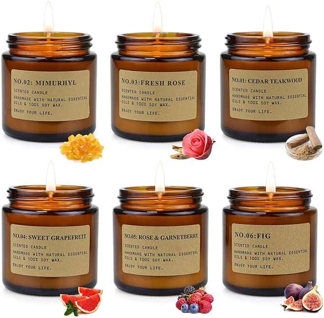 6 Pack Candles for Home Scented Aromatherapy Candle Gift Set for Women Soy Wax Long Lasting Amber Jar Candles Gift for Birthday Mother's Thanksgiving Day Present - Image 2