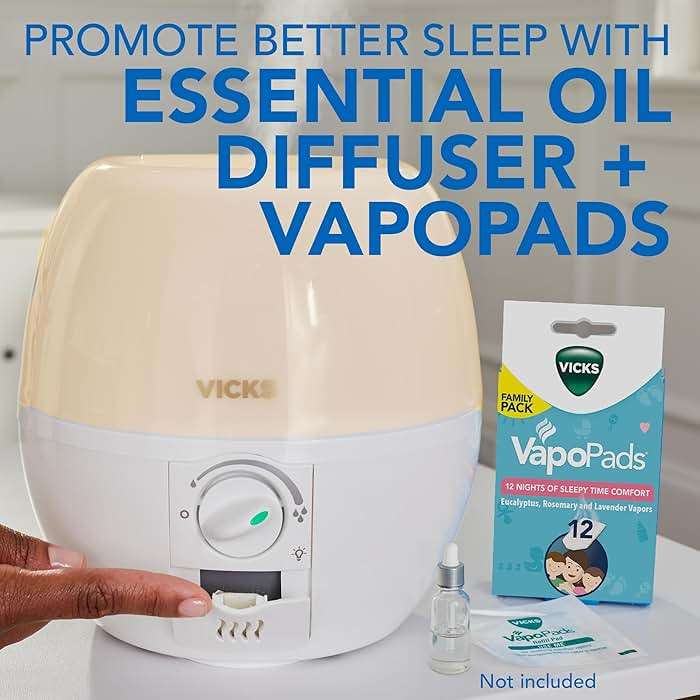 Vicks Humidifier 3-in-1 SleepyTime Cool Mist Humidifier for Baby & Kids Rooms with Color Changing Night Light and Essential Oil Diffuser, White - Image 5