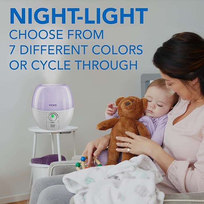 Vicks Humidifier 3-in-1 SleepyTime Cool Mist Humidifier for Baby & Kids Rooms with Color Changing Night Light and Essential Oil Diffuser, White - Image 6