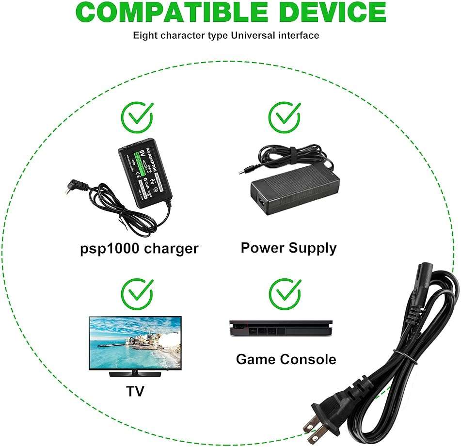 PSP Charger, AC Adapter Wall Charger Compatible with Sony PSP-110 PSP-1001 PSP 1000 / PSP Slim & Lite 2000 / PSP 3000 Replacement - Image 5