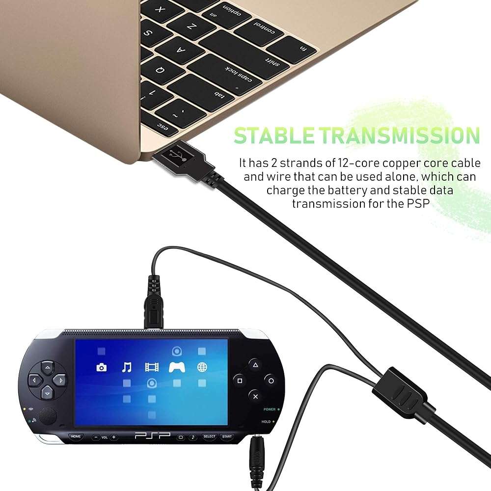 Xahpower 2 Pack PSP Charger Cable, Portable USB PSP Power Cord & Data Cable for Sony PSP 1000 2000 3000, Charging Cord 2-in-1 - Image 3