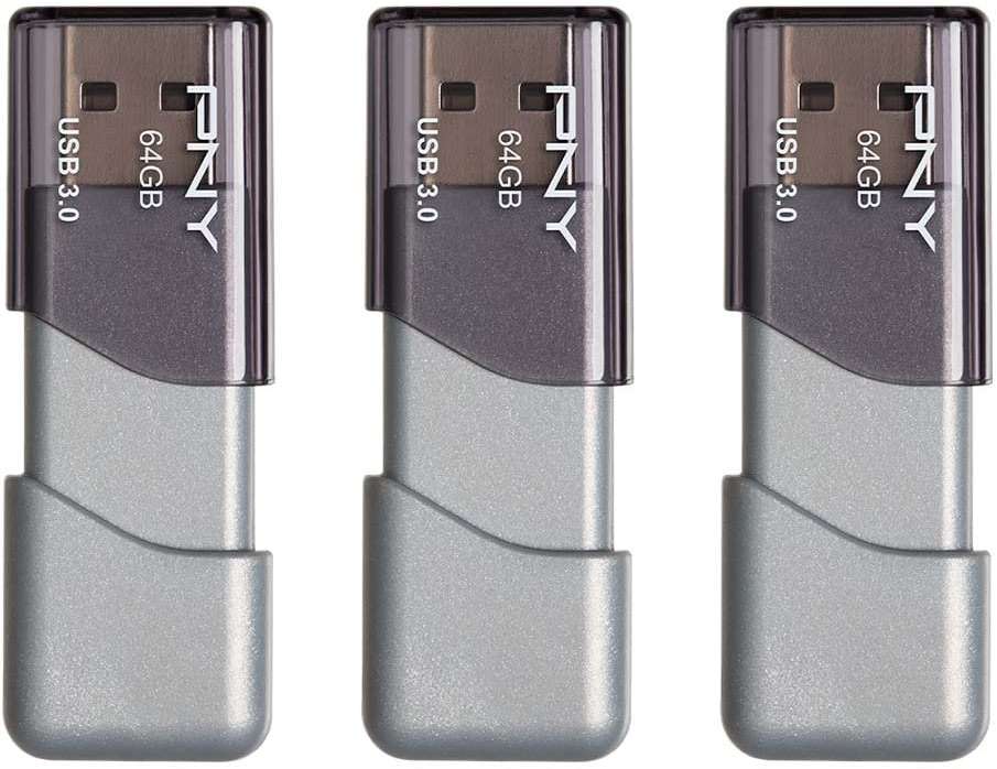 PNY 64GB Turbo Attaché 3 USB 3.0 Flash Drive,Grey (Pack of 3) - Image 1