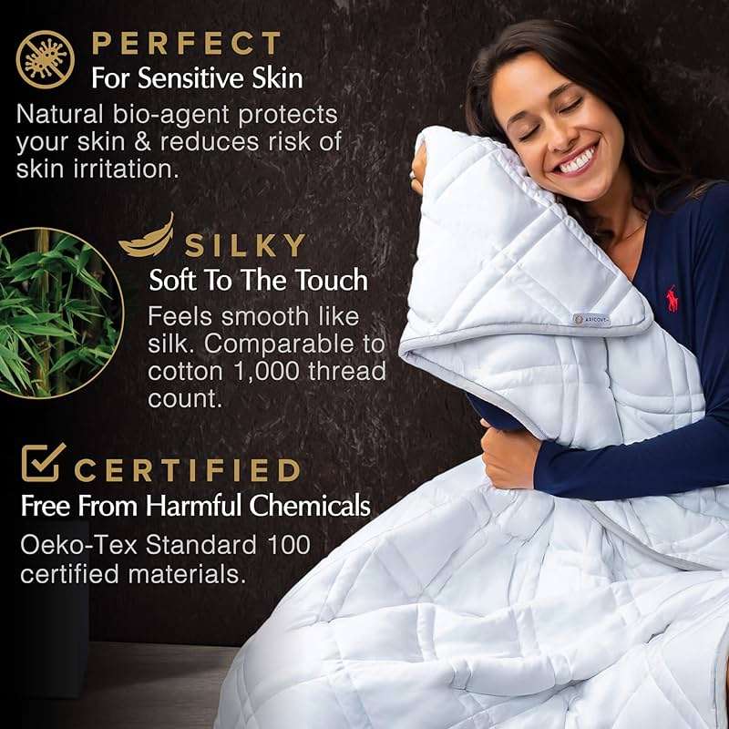 Aricove Cooling Weighted Blanket, 12 lbs, Twin Size for Adults, Luxury Heavy Blanket, Silky Soft Bamboo Viscose, 48x72 inches, Machine Washable, White - Image 5