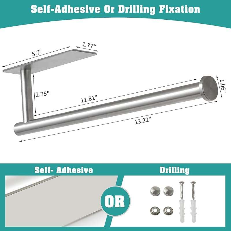 theaoo Under Cabinet Paper Towel Holder for Kitchen, Adhesive Paper Towel Roll Rack for Bathroom Towel, SUS304 Stainless Steel Wall Mount, Both Available for Adhesive and Screws - Image 3
