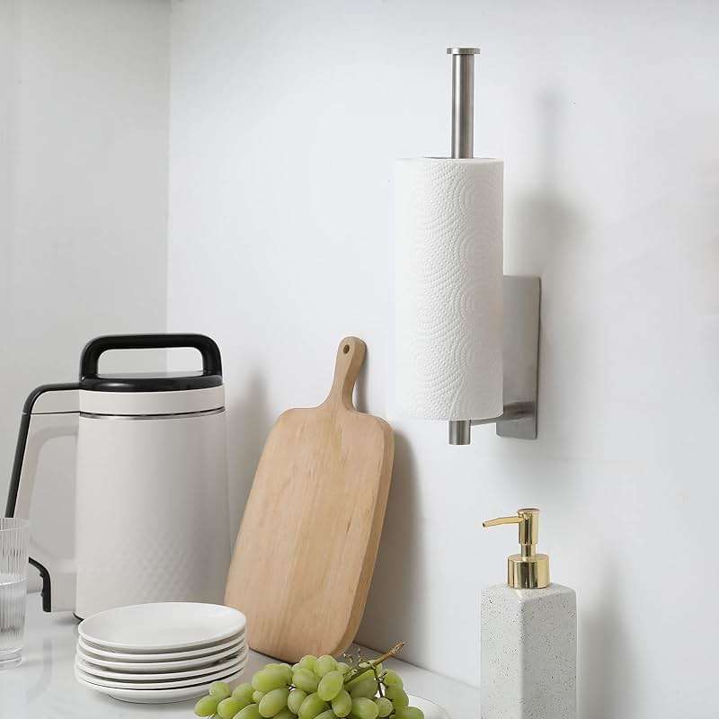 theaoo Under Cabinet Paper Towel Holder for Kitchen, Adhesive Paper Towel Roll Rack for Bathroom Towel, SUS304 Stainless Steel Wall Mount, Both Available for Adhesive and Screws - Image 4
